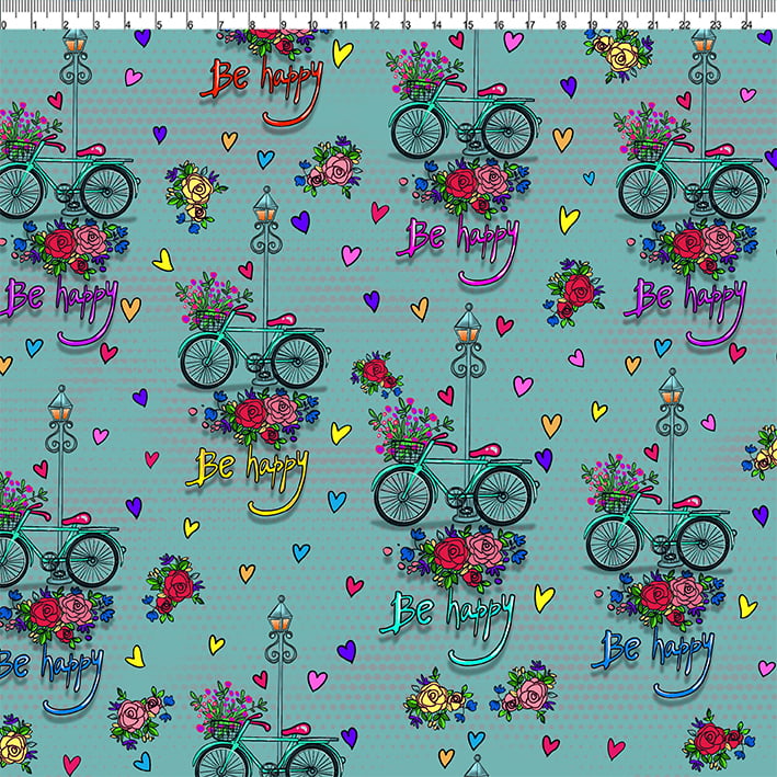 TECIDO TRICOLINE ESTAMPADO MINHA BIKE AFONSO FRANCO retalho 50x75 cm