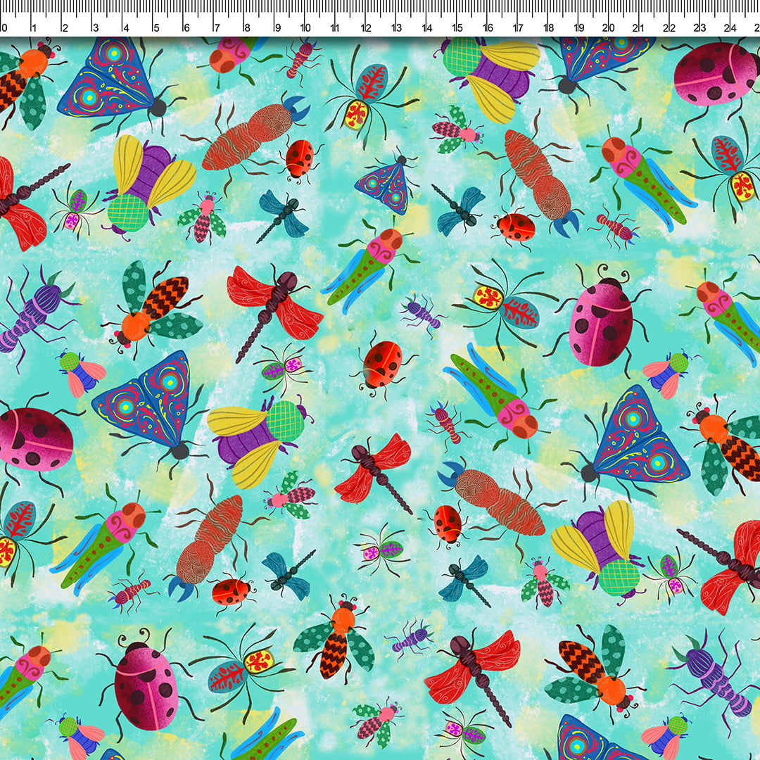 TECIDO TRICOLINE ESTAMPADO INSETOS AFONSO FRANCO  retalho 50x75 cm