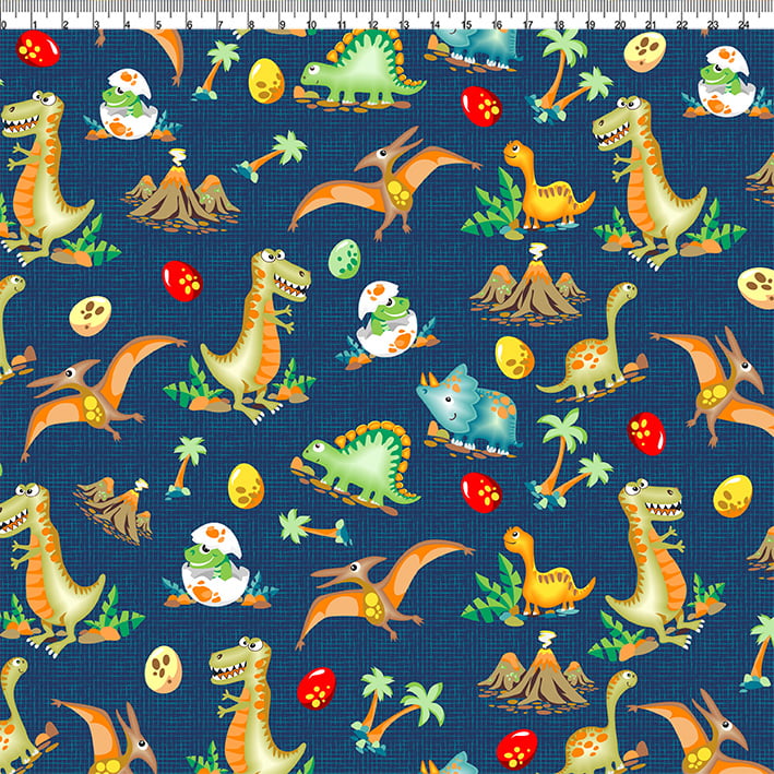 TECIDO TRICOLINE ESTAMPADO DINOSSAUROS AFONSO FRANCO RETALHO 50X75 CM