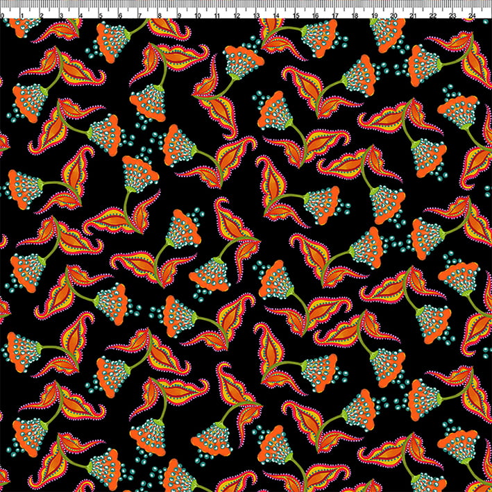 TECIDO TRICOLINE ESTAMPADO FLORAL DINA AFONSO FRANCO retalho 50x75 cm