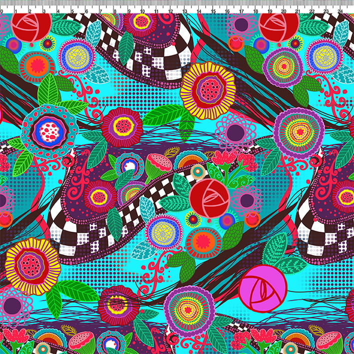 TECIDO TRICOLINE ESTAMPADO FLORAL MAYFLOWER AZUL AFONSO FRANCO retalho 50x75 cm