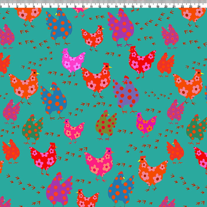 TECIDO TRICOLINE AFONSO FRANCO - ESTAMPA DIGITAL - GALINHAS retalho 50x75 cm