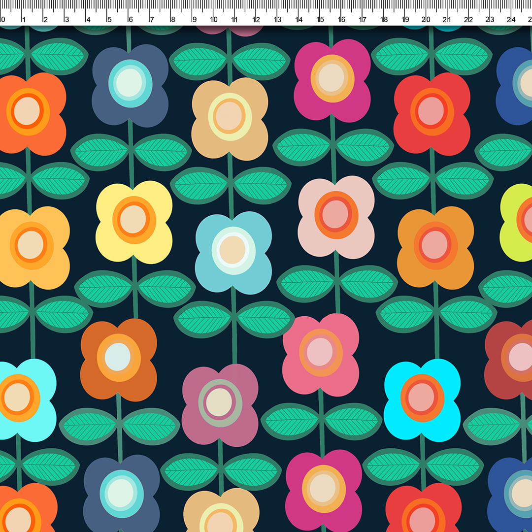 TECIDO TRICOLINE ESTAMPADO FLORAL MARIA FLOR AFONSO FRANCO  retalho 50x75cm