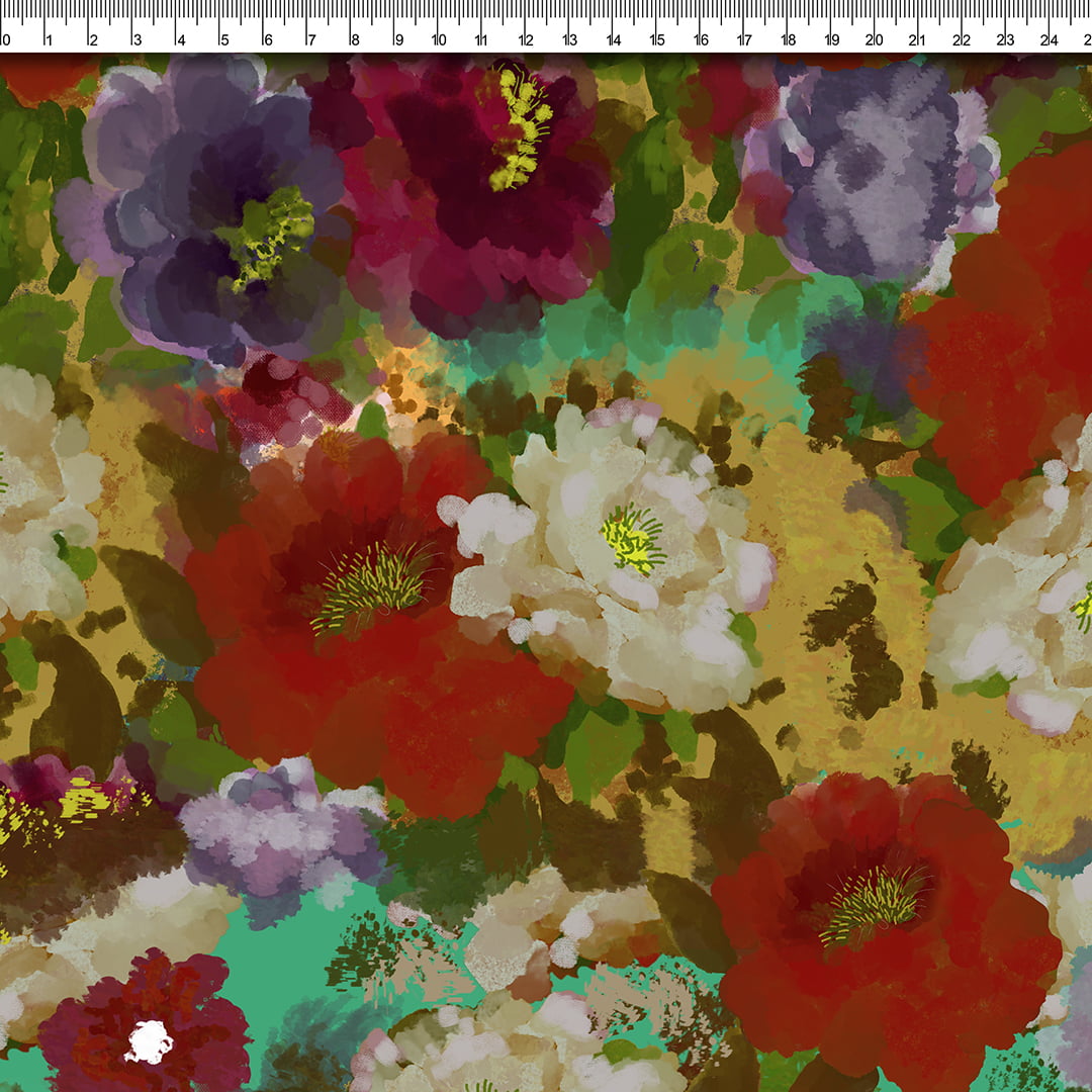 TECIDO TRICOLINE ESTAMPADO FLORAL MILEIDE AFONSO FRANCO RETALHO 50X75CM