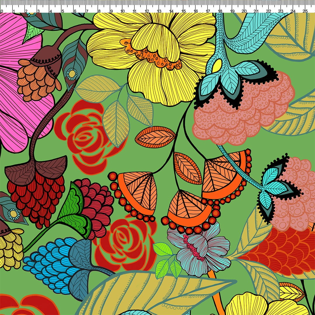 TECIDO TRICOLINE ESTAMPADO FLORAL LATIFA AFONSO FRANCO retalho 50x75 cm