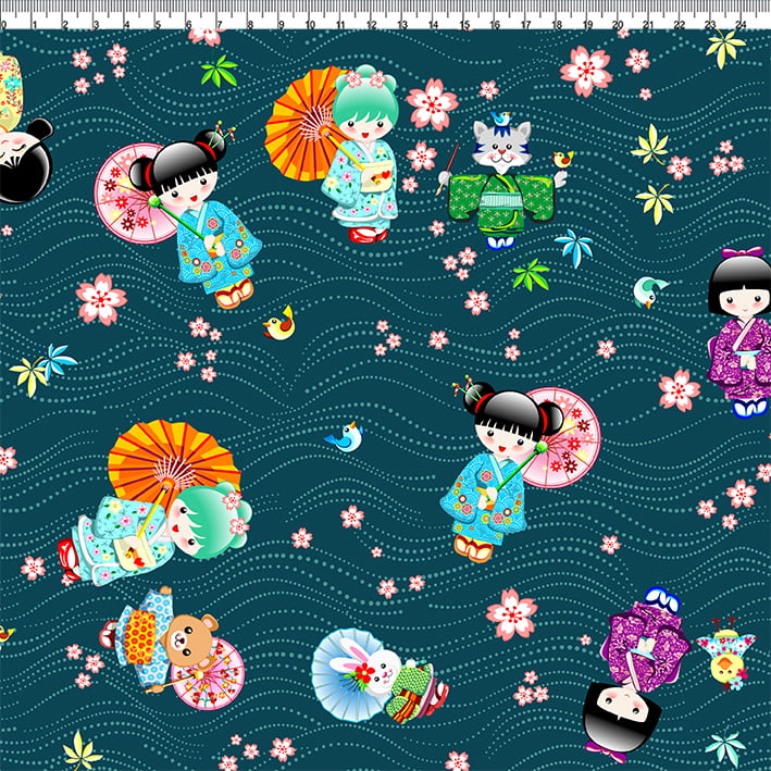 TECIDO PARA PATCHWORK - AFONSO FRANCO  - TRICOLINE ESTAMPA DIGITAL - KOKESHI retalho 50x75cm