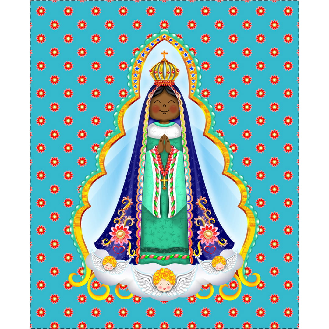 TECIDO TRICOLINE ESTAMPADO NOSSA SENHORA APARECIDA PAINEL 25 AFONSO FRANCO