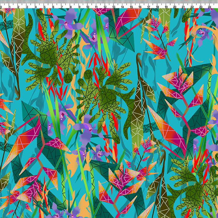 TECIDO PARA PATCHWORK - AFONSO FRANCO - TRICOLINE ESTAMPA DIGITAL - HELICÔNIA  retalho 50 x75 cm