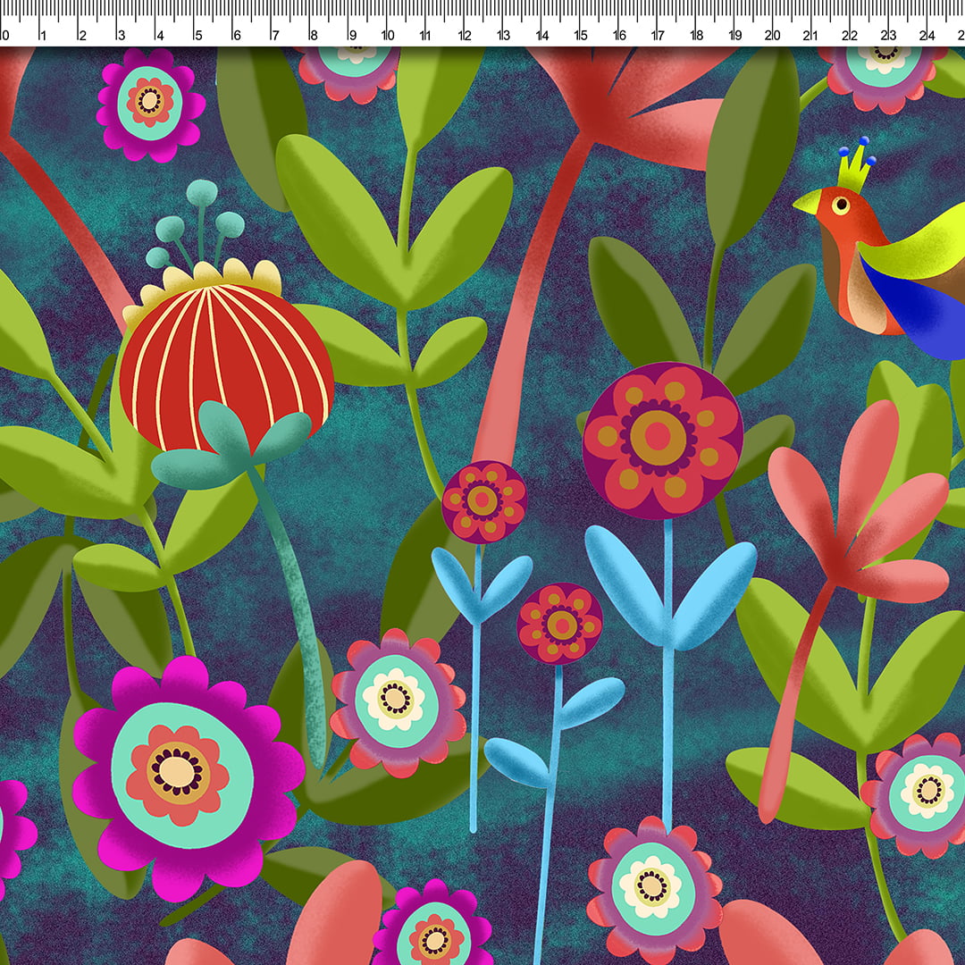 TECIDO TRICOLINE ESTAMPADO FLORAL MADALENNA AFONSO FRANCO retalho 50 x 75 cm