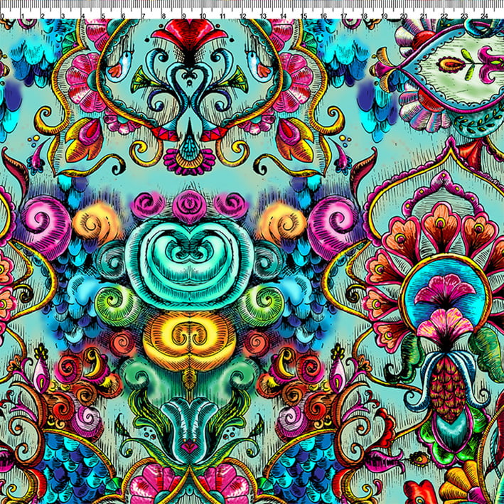 TECIDO TRICOLINE ESTAMPADO JACKIE AFONSO FRANCO  retalho 50 x 75 cm