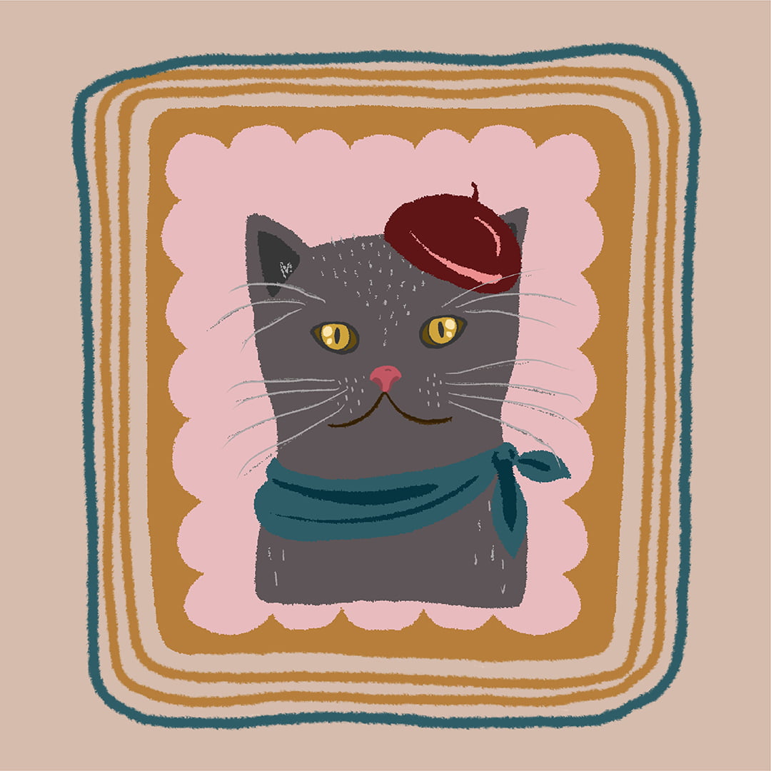 TECIDO TRICOLINE ESTAMPADO GATINHO PIERRE PAINEL AFONSO FRANCO