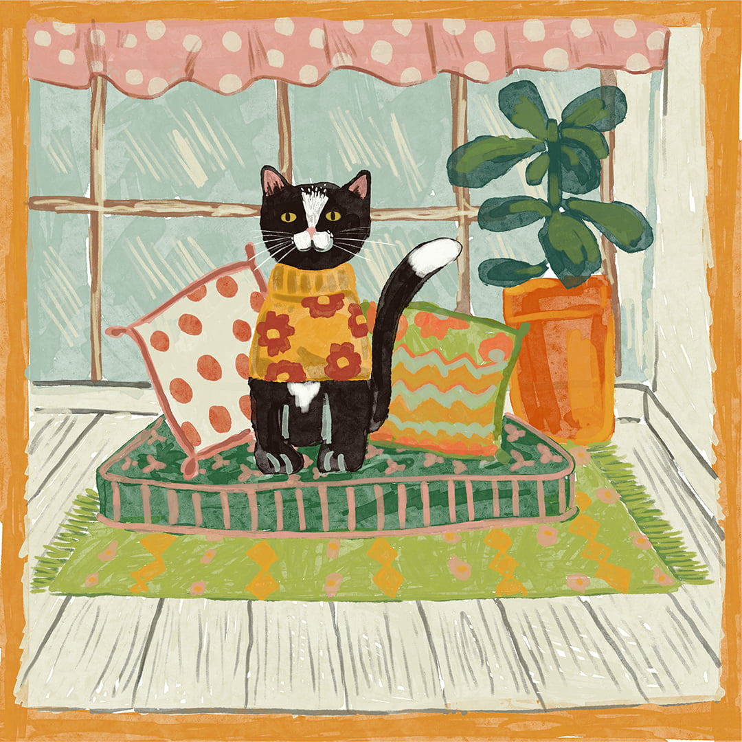TECIDO TRICOLINE ESTAMPADO GATINHO SAMUEL PAINEL AFONSO FRANCO