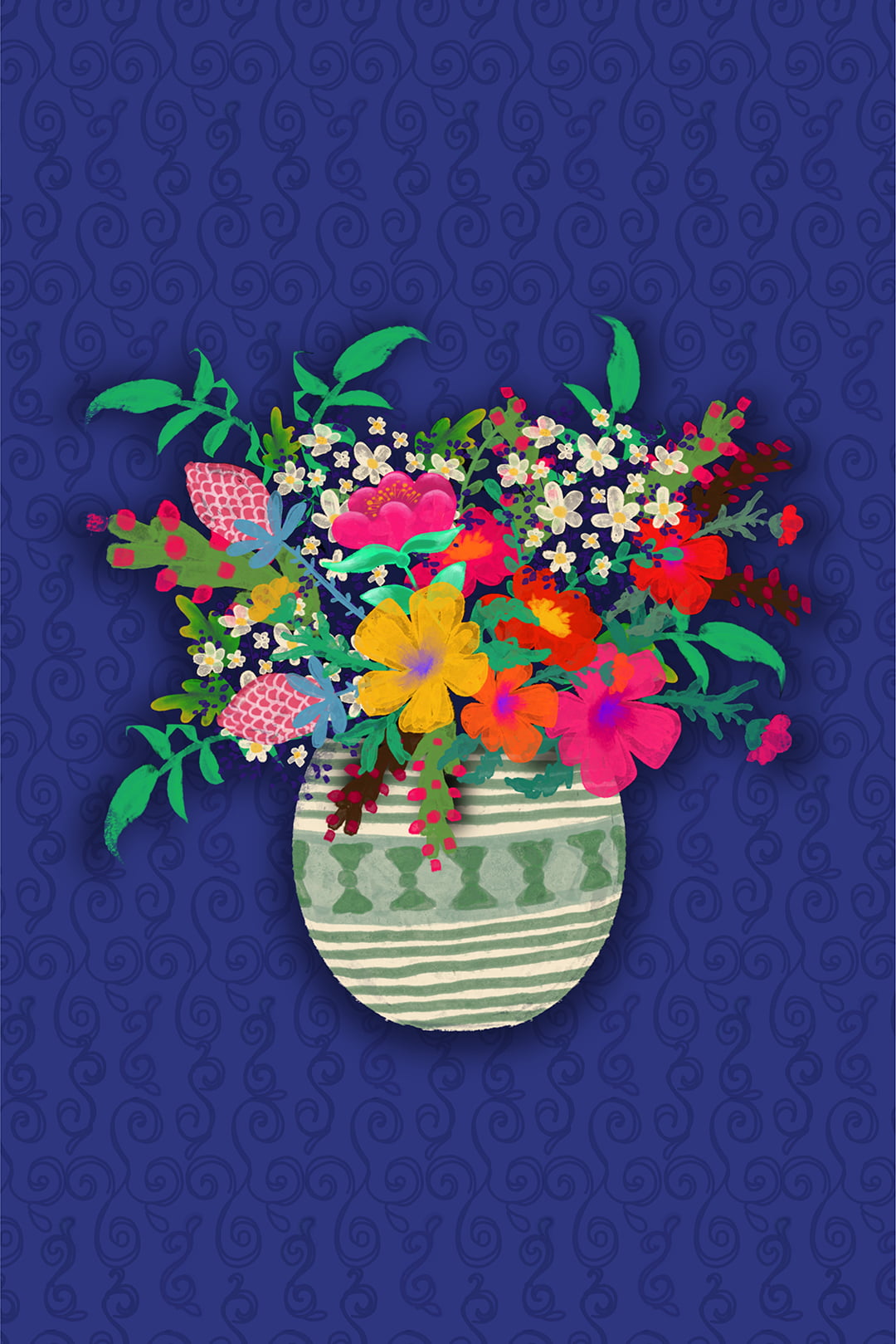 TECIDO TRICOLINE ESTAMPADO VASO DE FLORES KATY PAINEL AFONSO FRANCO 48 CM X 72 CM 