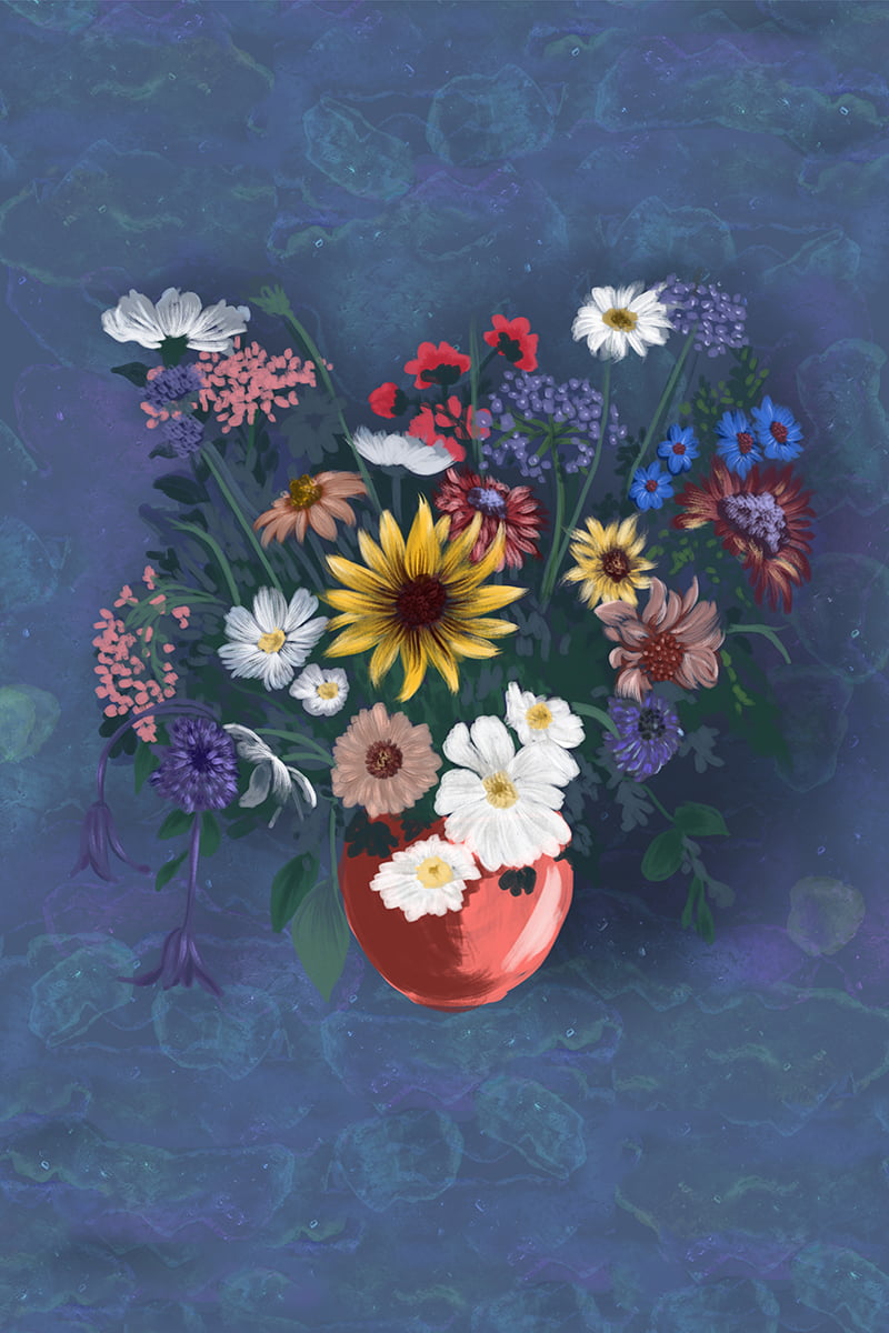 TECIDO TRICOLINE ESTAMPADO VASO DE FLORES VITÓRIA PAINEL AFONSO FRANCO 48 CM X 72 CM 