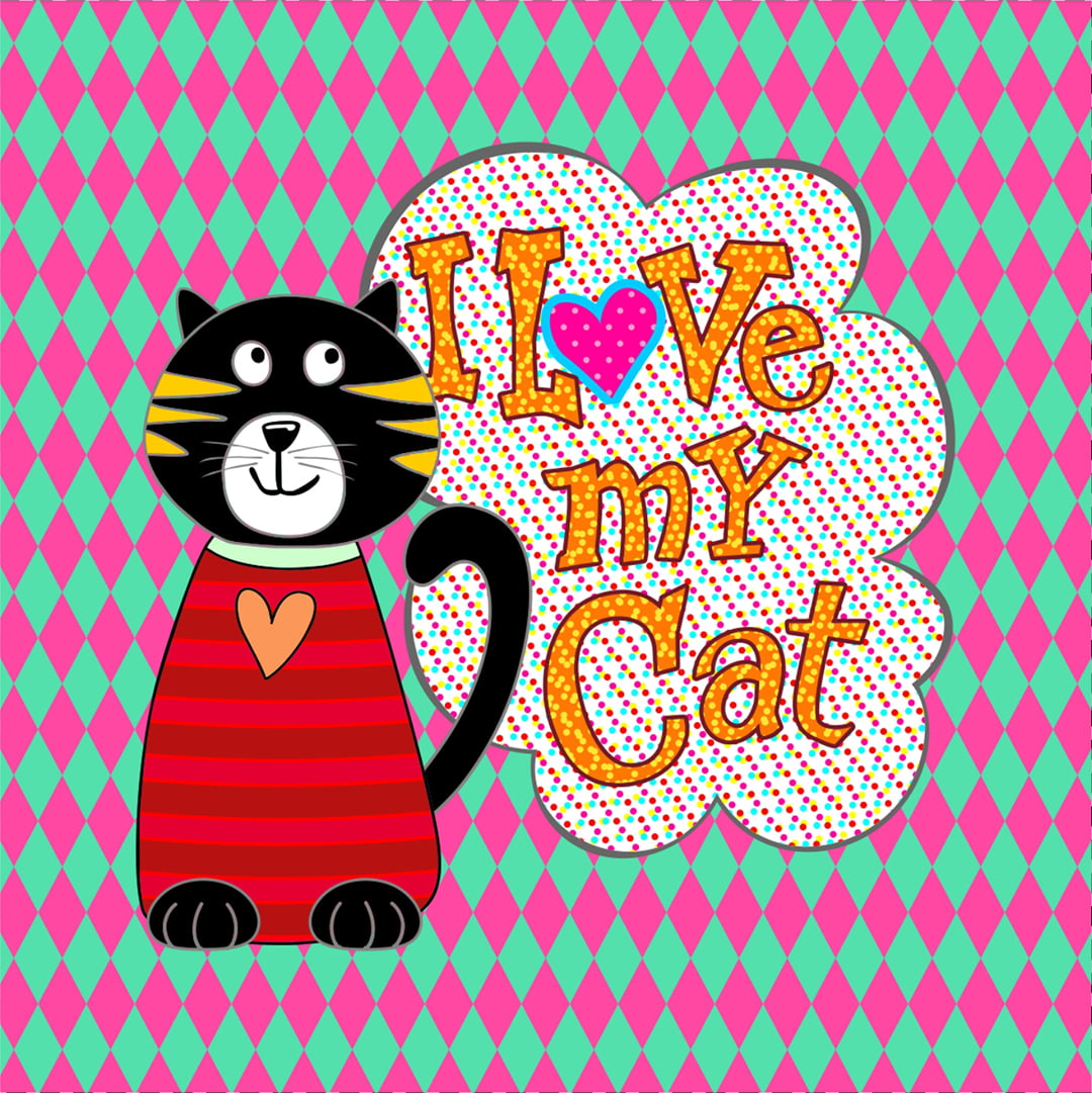 TECIDO TRICOLINE ESTAMPADO I LOVE MY CAT PATCH AFONSO FRANCO