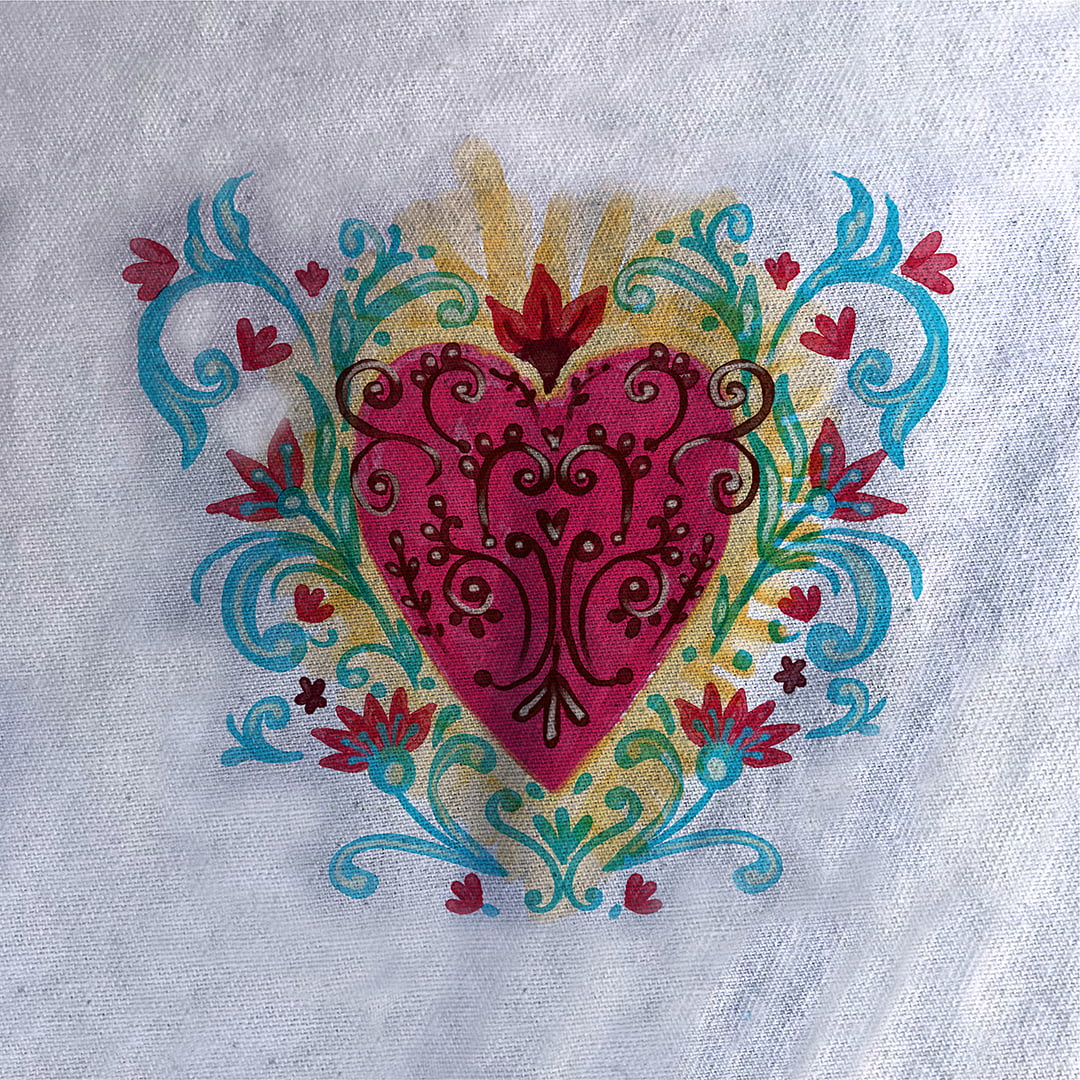 TECIDO TRICOLINE ESTAMPADO PATCH CORAÇÃO MEXICANO 1 AFONSO FRANCO