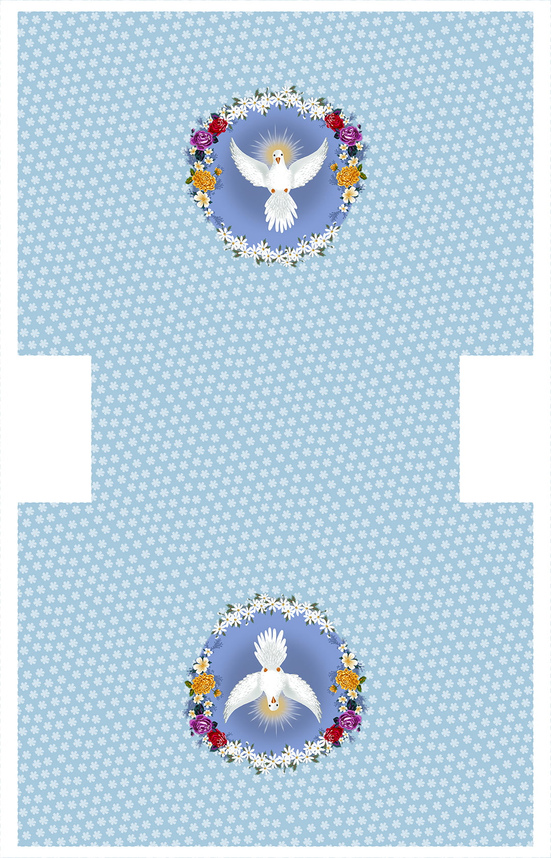 TECIDO TRICOLINE ESTAMPADO DIVINO ESPÍRITO SANTO PAINEL NECESSAIRE AFONSO FRANCO 34x20cm