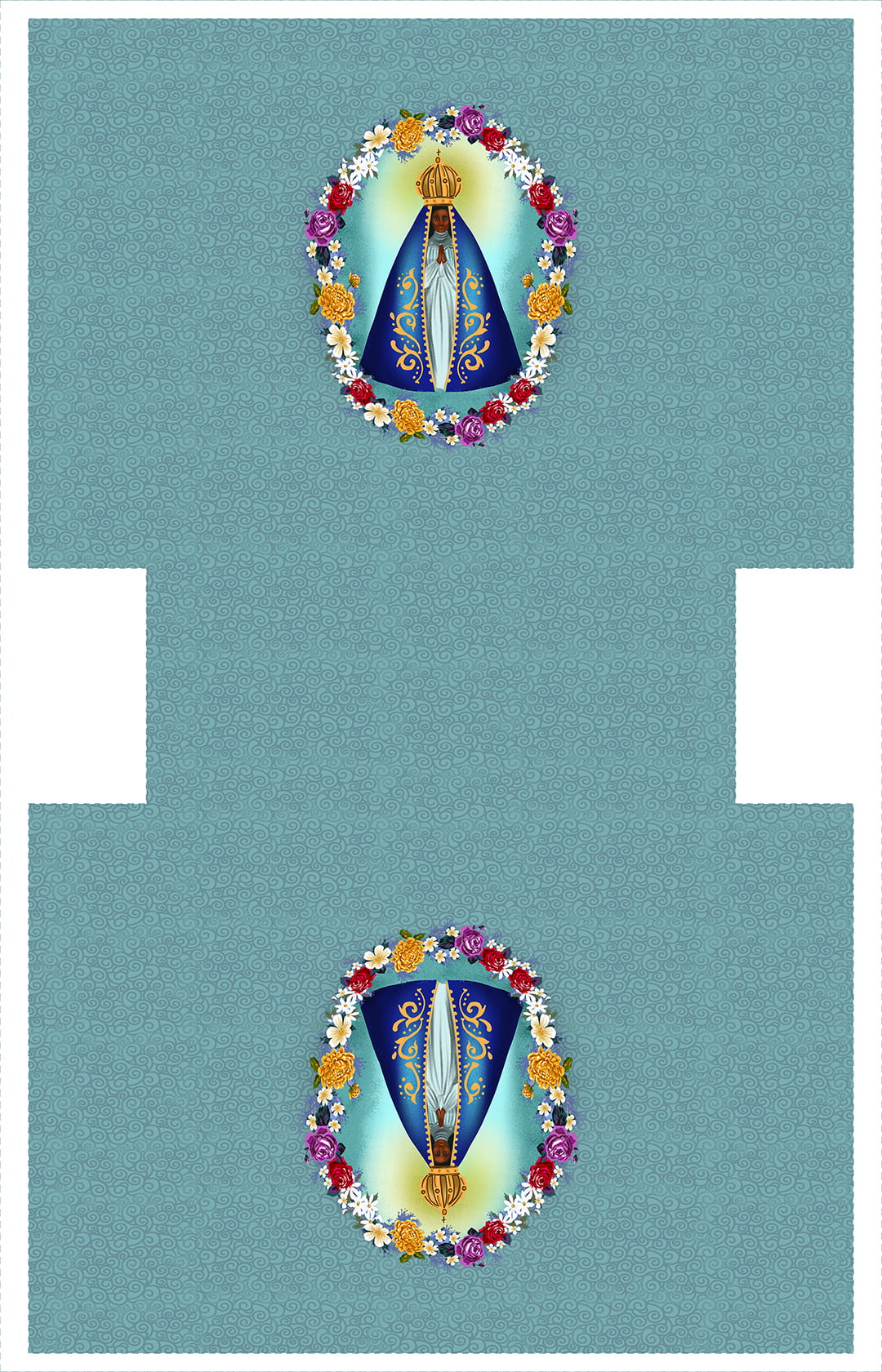 TECIDO TRICOLINE ESTAMPADO NOSSA SENHORA APARECIDA PAINEL NECESSAIRE AFONSO FRANCO 34x20cm