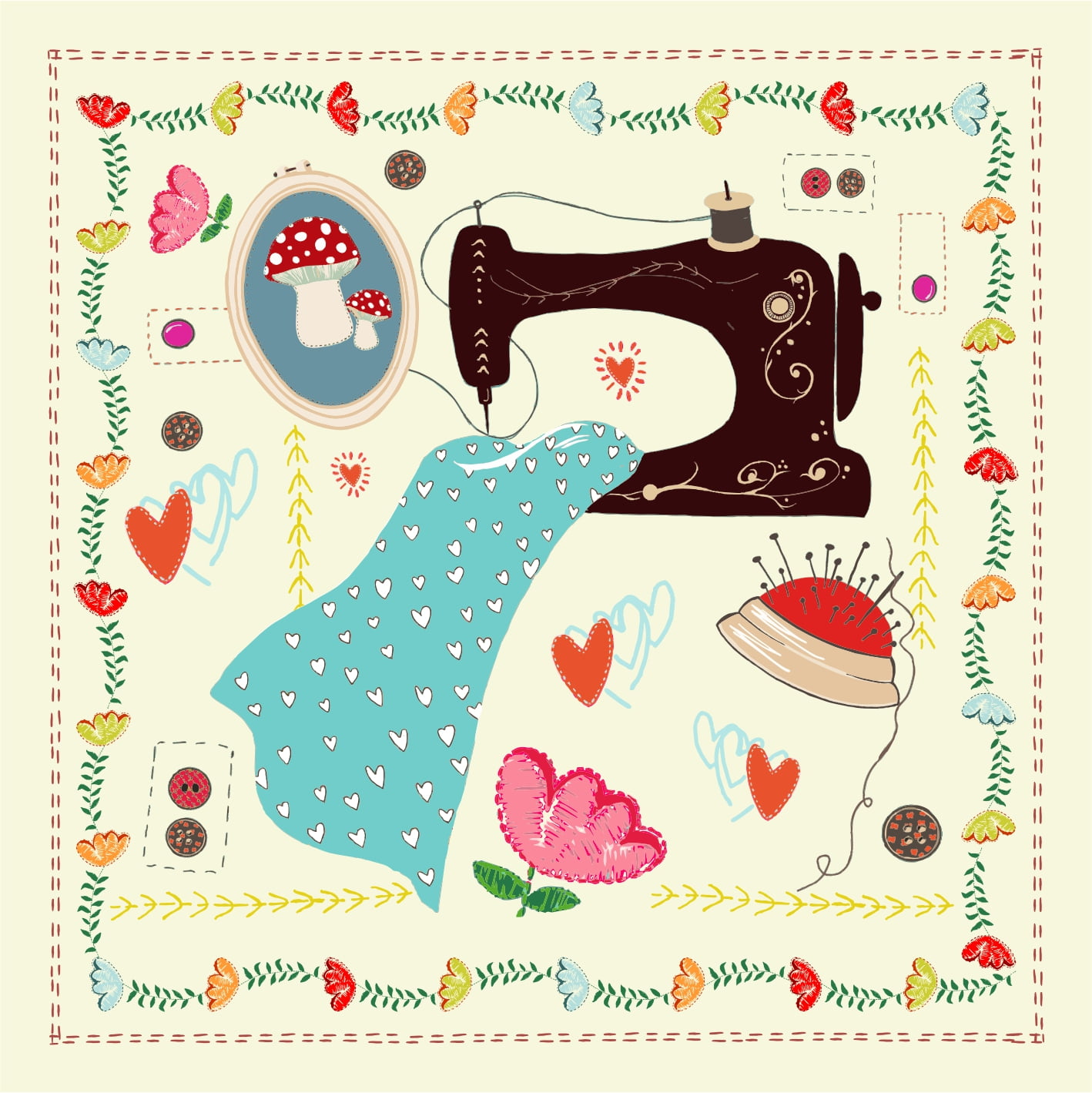 TECIDOS TRICOLINE ESTAMAPDO MAQUINA DE COSTURA CREME PATCH AFONSO FRANCO 10x10cm