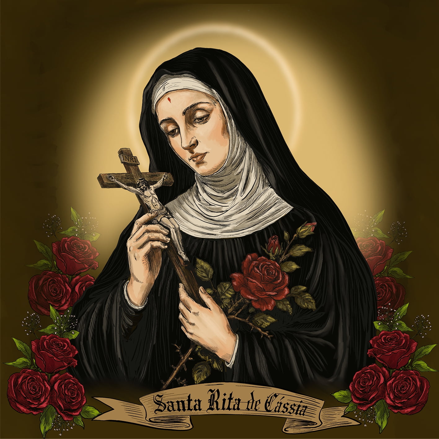 TECIDO TRICOLINE ESTAMPADO SANTA RITA DE CÁSSIA 26 PATCH AFONSO FRANCO