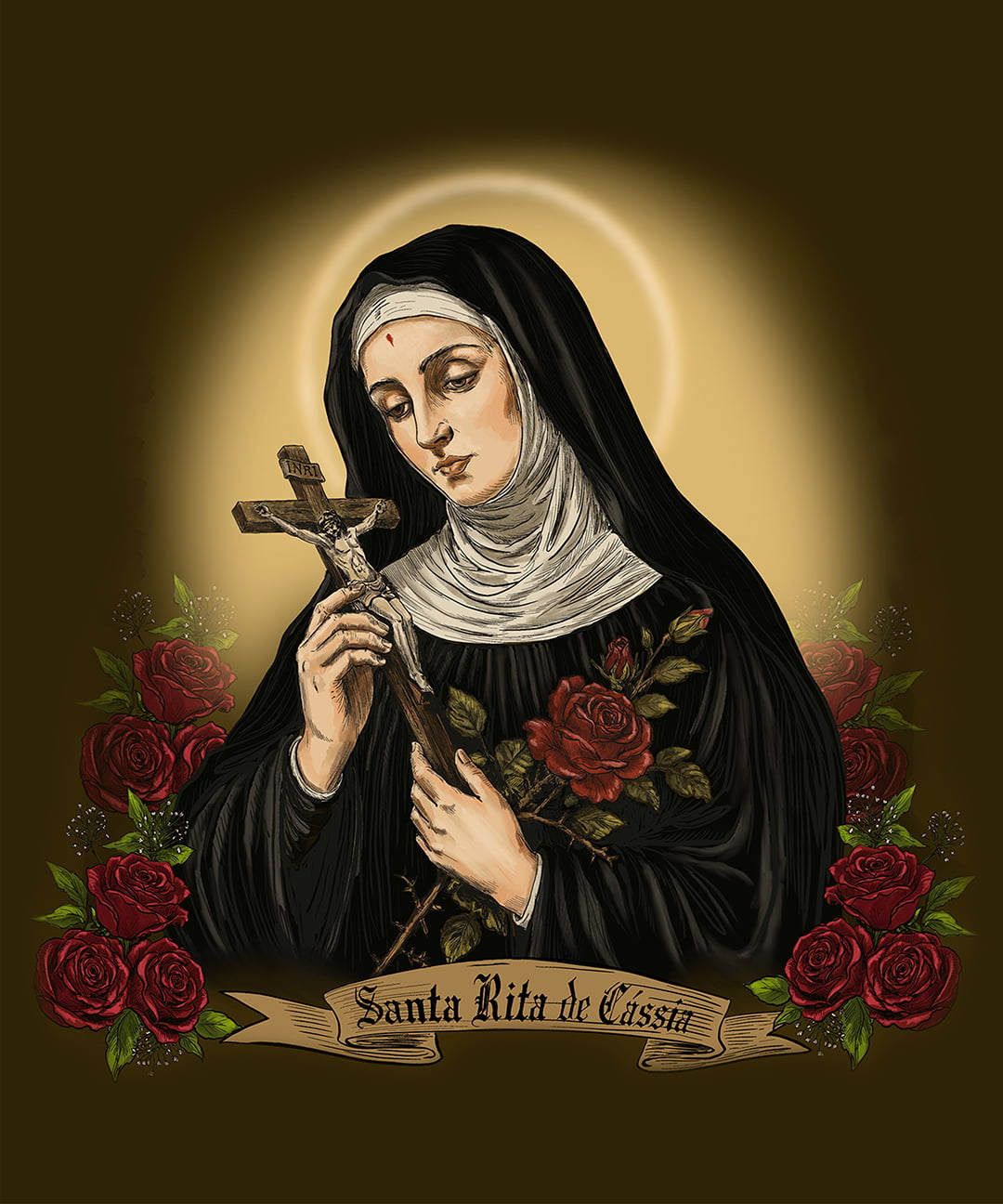 TECIDO TRICOLINE ESTAMPADO SANTA RITA DE CÁSSIA 26 PATCH AFONSO FRANCO