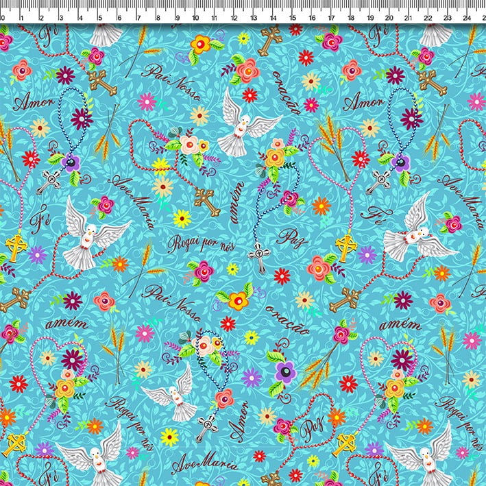 TECIDO TRICOLINE ESTAMPADO DEVOÇÃO AFONSO FRANCO retalho 50x75 cm