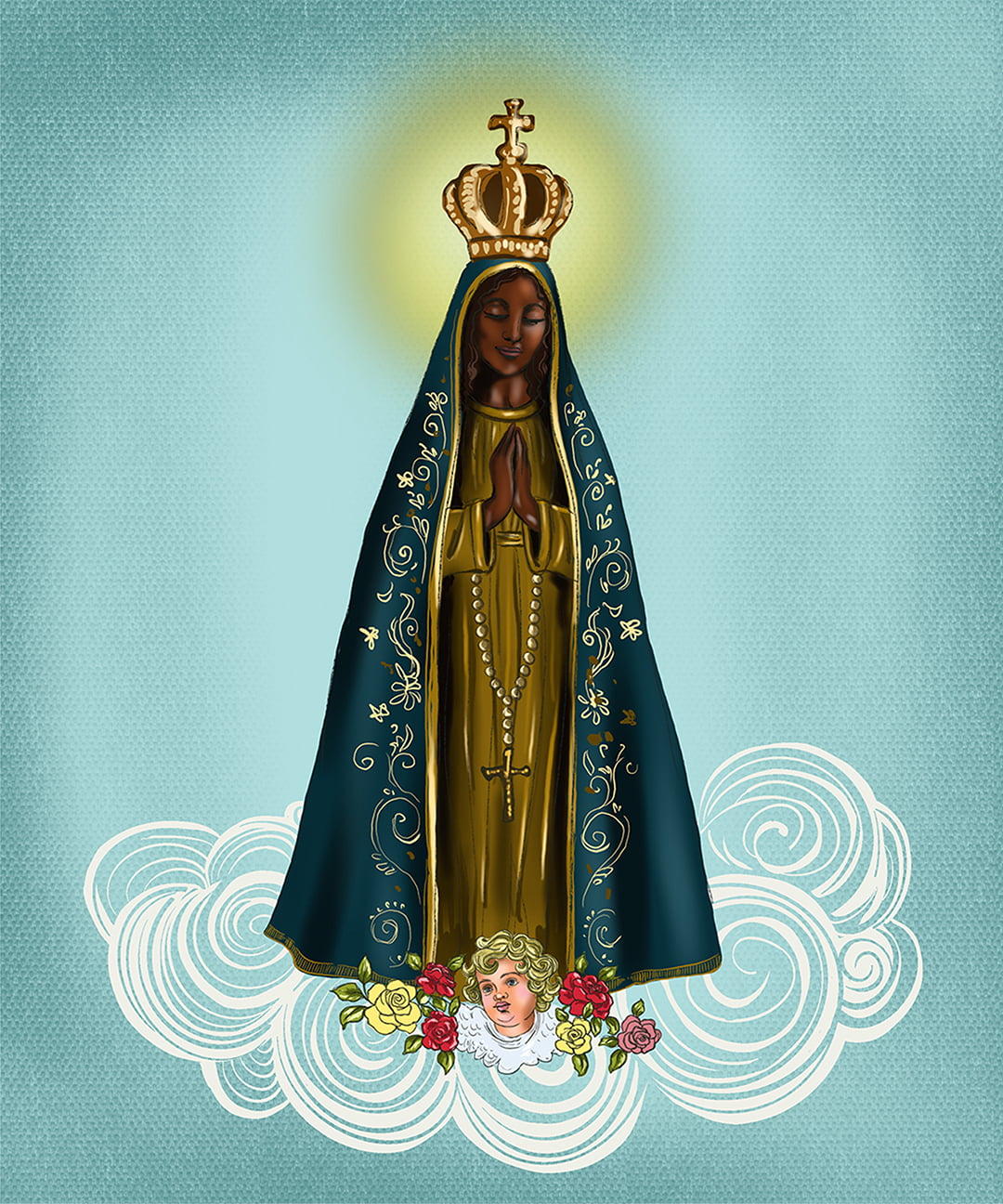 TECIDO TRICOLINE ESTAMPADO NOSSA SENHORA APARECIDA 26 AFONSO FRANCO
