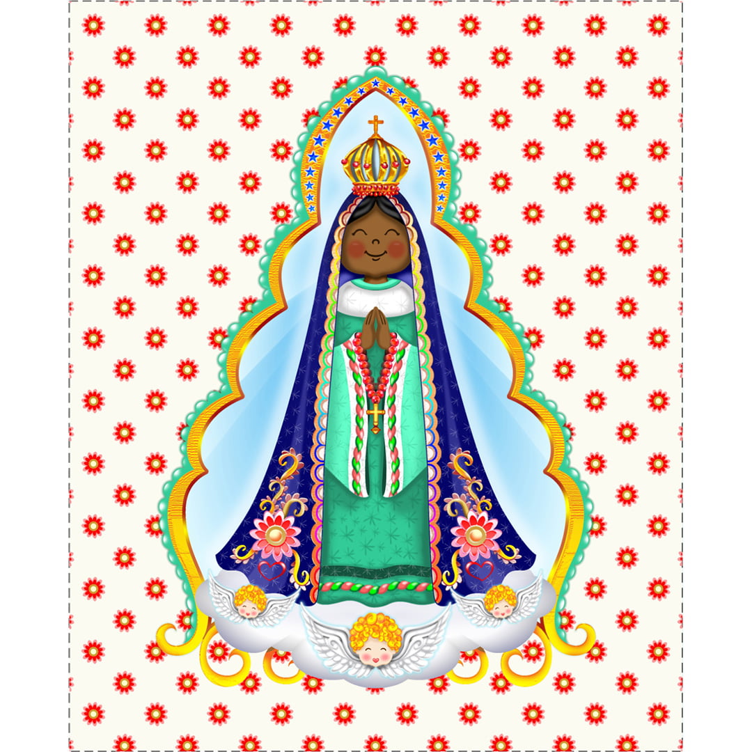 TECIDO TRICOLINE ESTAMPADO NOSSA SENHORA APARECIDA PATCH AFONSO FRANCO
