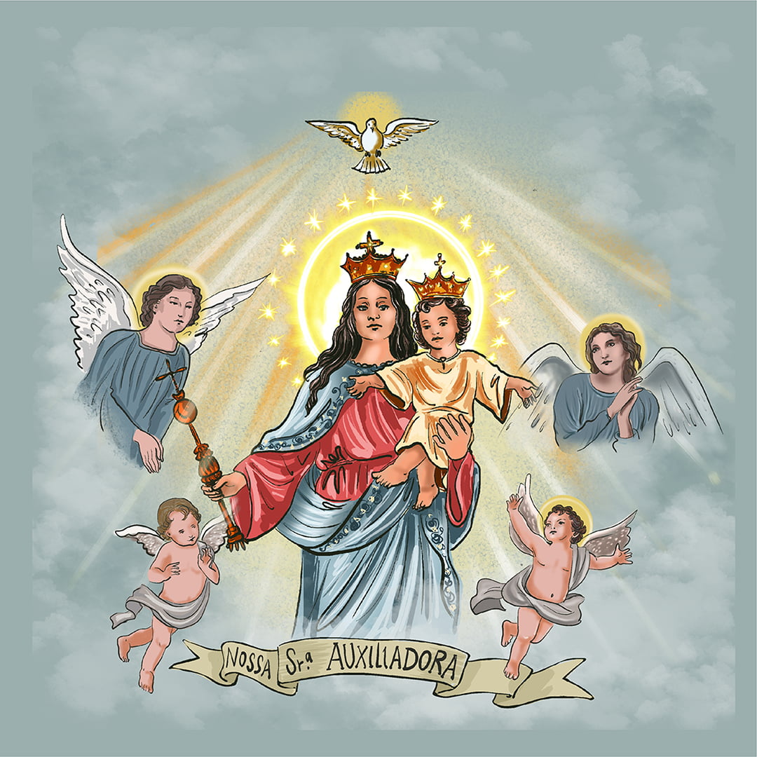 TECIDO TRICOLINE ESTAMPADO NOSSA SENHORA AUXILIADORA  NEW PATCH AFONSO FRANCO
