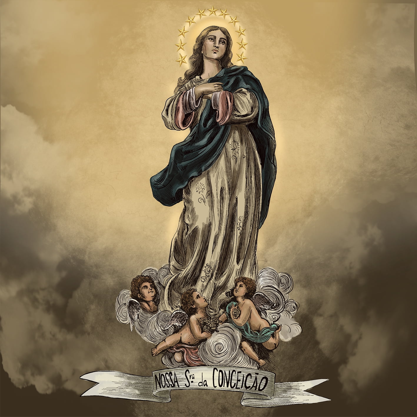 TECIDO TRICOLINE ESTAMPADO NOSSA SENHORA DA CONCEIÇÃO PATCH AFONSO FRANCO 