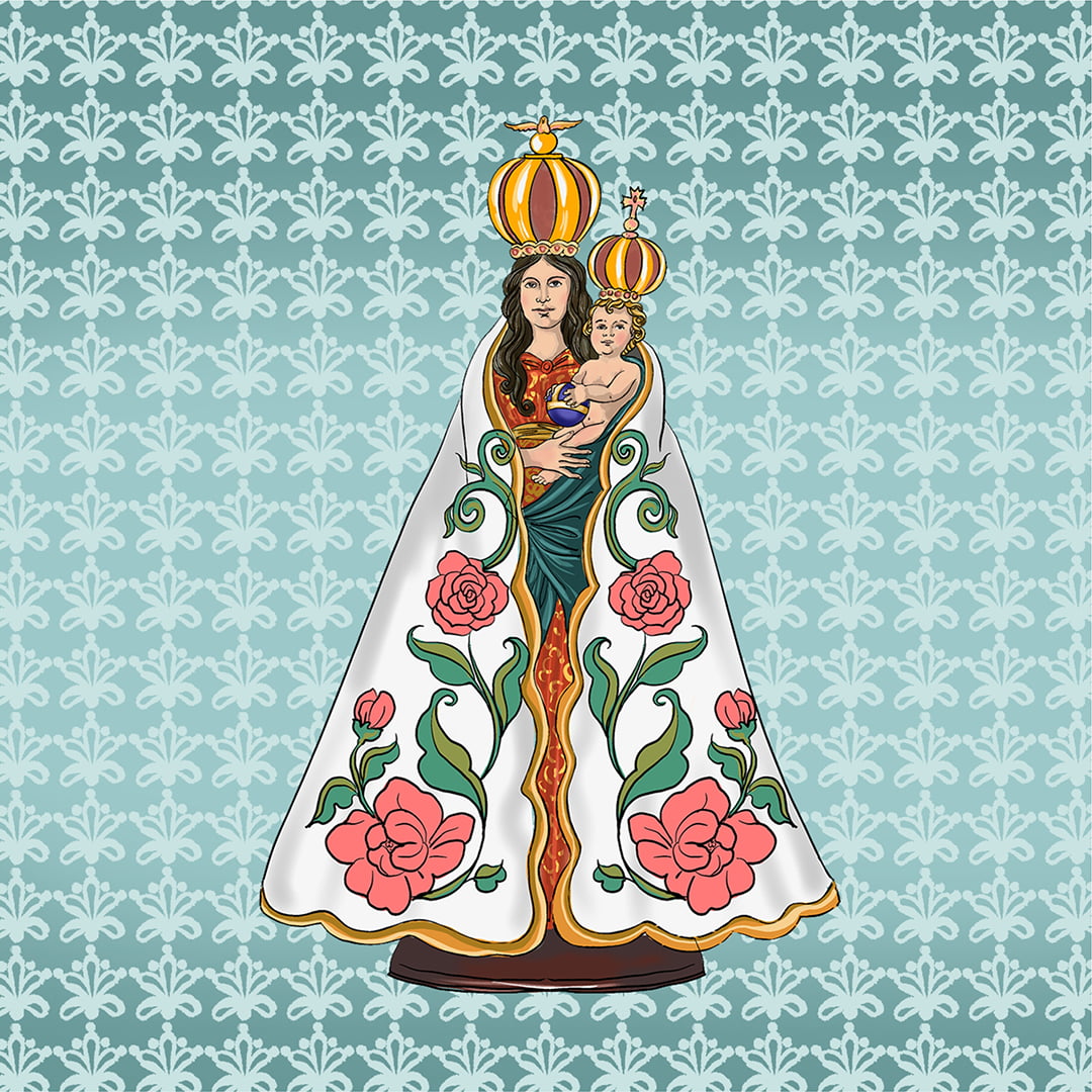 TECIDO TRICOLINE ESTAMPADO NOSSA SENHORA DE NAZARÉ PATCH AFONSO FRANCO