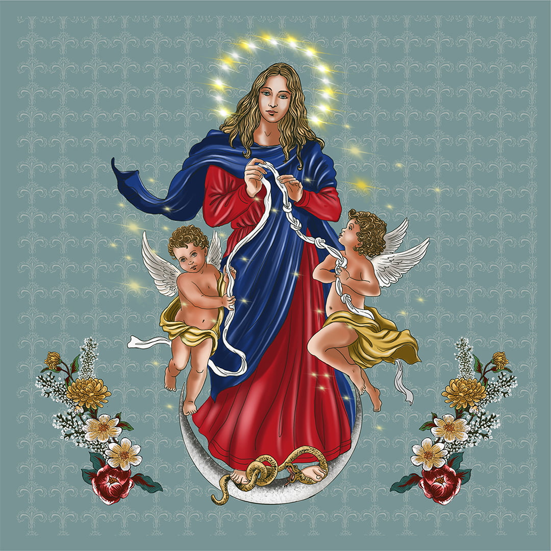TECIDO TRICOLINE ESTAMPADO NOSSA SENHORA DESATADORA DOS NÓS NEW PATCH AFONSO FRANCO