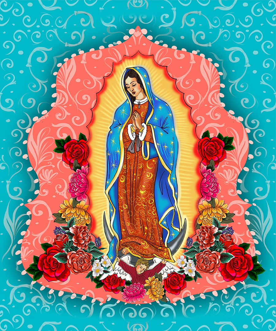 TECIDO TRICOLINE ESTAMPADO NOSSA Sra DE GUADALUPE PAINEL AFONSO FRANCO