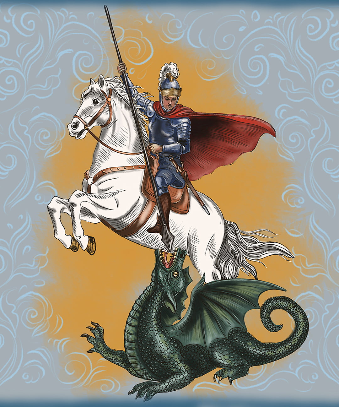 TECIDO TRICOLINE ESTAMPADO PODEROSO SÃO JORGE PATCH AFONSO FRANCO