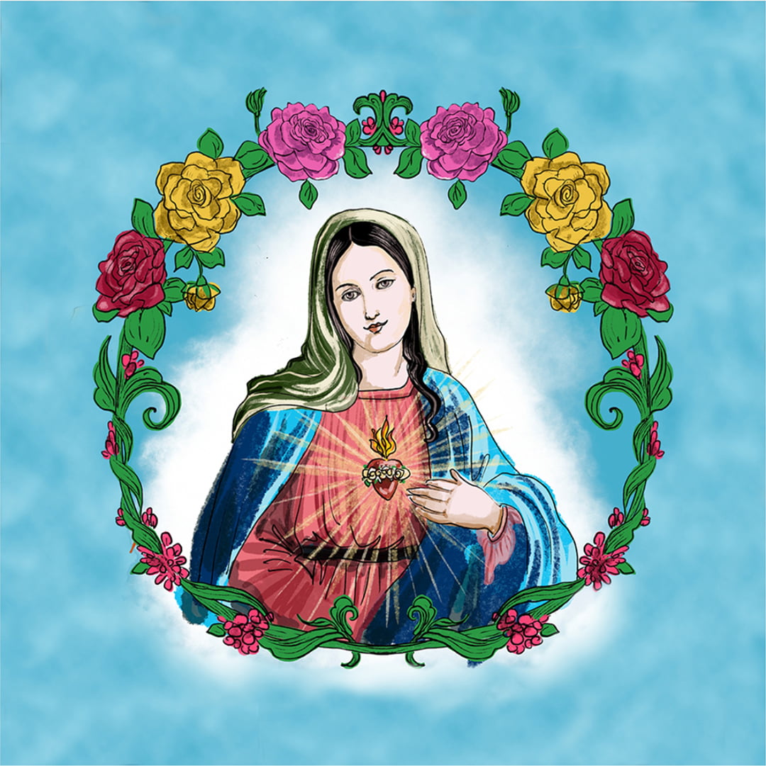 TECIDO TRICOLINE ESTAMPADO SAGRADO CORAÇÃO DE MARIA NEW PATCH AFONSO FRANCO