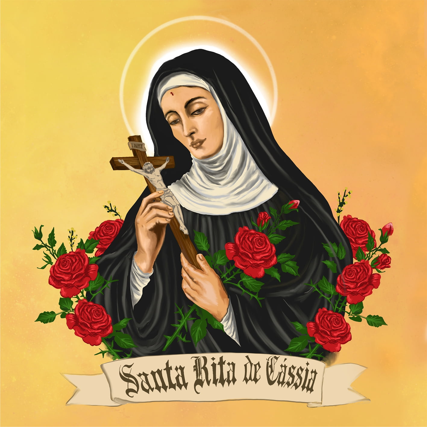 TECIDO TRICOLINE ESTAMPADO SANTA RITA DE CÁSSIA 2 PATCH AFONSO FRANCO