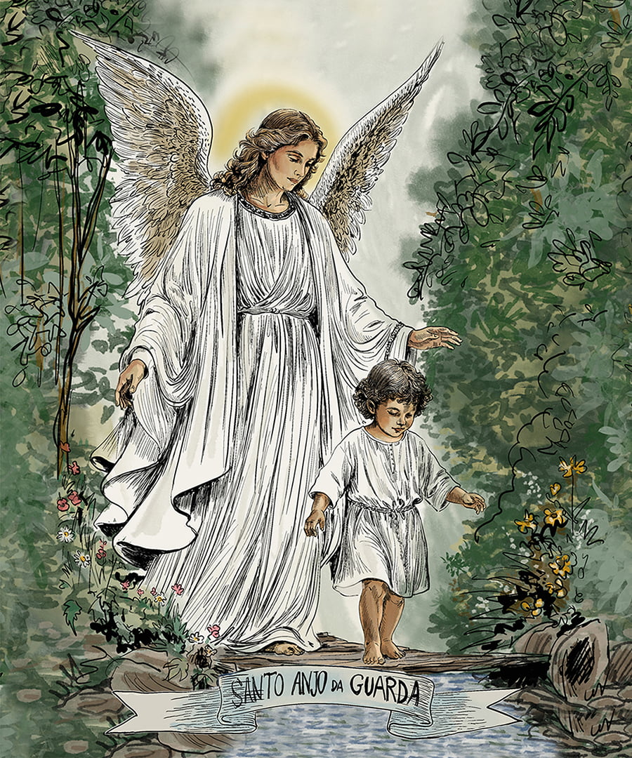 TECIDO TRICOLINE ESTAMPADO SANTO ANJO DA GUARDA AFONSO FRANCO