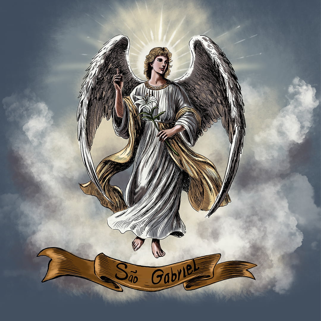 TECIDO TRICOLINE ESTAMPADO SÃO GABRIEL ARCANJO DA ORIENTAÇÃO PATCH AFONSO FRANCO