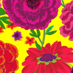 TECIDO TRICOLINE ESTAMPADO FLORAL ANETTE AMARELO AFONSO FRANCO RETALHO 50X50 CM