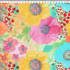 TECIDO TRICOLINE ESTAMPADO FLORAL AQUARELA AFONSO FRANCO retalho 50x75cm