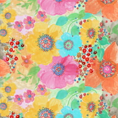 TECIDO TRICOLINE ESTAMPADO FLORAL AQUARELA AFONSO FRANCO retalho 50x75cm