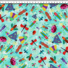 TECIDO TRICOLINE ESTAMPADO INSETOS AFONSO FRANCO  retalho 50x75 cm