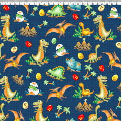 TECIDO TRICOLINE ESTAMPADO DINOSSAUROS AFONSO FRANCO RETALHO 50X75 CM