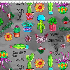 TECIDO TRICOLINE ESTAMPADO CACTOS E SUCULENTAS AFONSO FRANCO retalho 50x75 cm