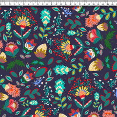 TECIDO TRICOLINE ESTAMPADO FLORAL JUANITA AFONSO FRANCO  RETALHO 50 X 75 CM