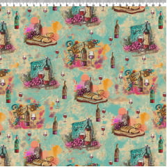 TECIDO PARA PATCHWORK - AFONSO FRANCO - TRICOLINE ESTAMPA DIGITAL - VINICOLAS  retalho 50x75 cm