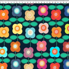 TECIDO TRICOLINE ESTAMPADO FLORAL MARIA FLOR AFONSO FRANCO  retalho 50x75cm