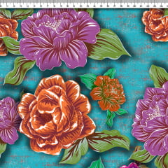 TECIDO TRICOLINE ESTAMPADO FLORAL EDITE AFONSO FRANCO retalho 50x75cm