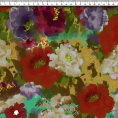 TECIDO TRICOLINE ESTAMPADO FLORAL MILEIDE AFONSO FRANCO RETALHO 50X75CM