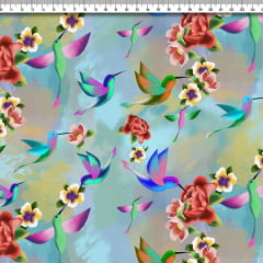 TECIDO TRICOLINE ESTAMPADO BEIJA FLOR AFONSO FRANCO retalho 50x75cm